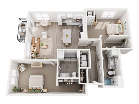 a 3 bedroom floor plan with a bathroom and a living room